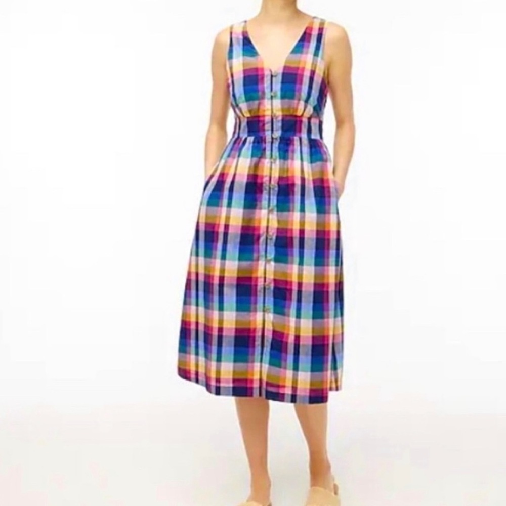 J Crew Mixed Plaid Button Up Midi Dress Size 10P